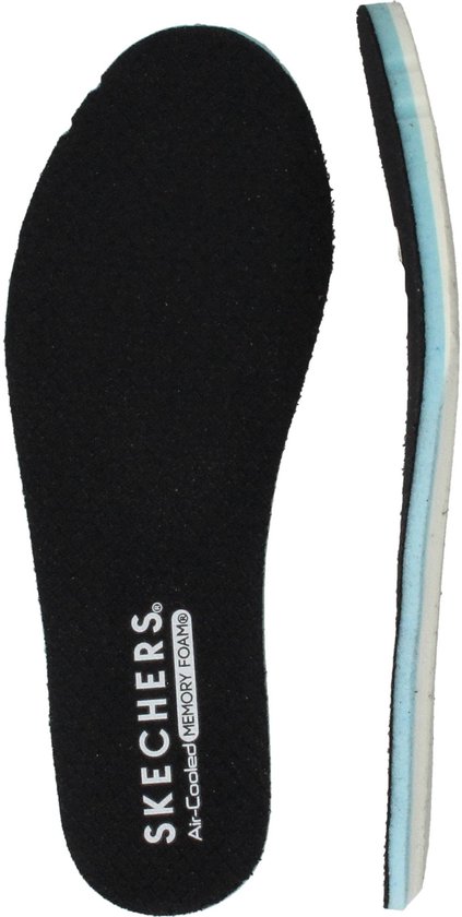 Zwarte Skechers Air-Cooled Memory Foam binnenzool, met witte en blauwe lagen aan de zijkant.
