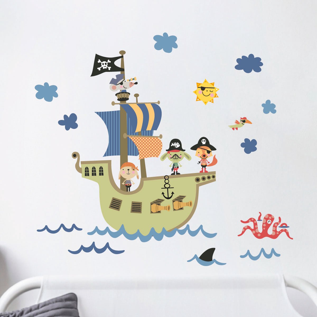 Ambiance Sticker Muurstickers - Piratendieren van de oceaan - Transparante achtergrond - 40x40cm Multi color