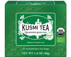 Biologische groene thee Kusmi Tea Spearmint Green Tea – 20 mousseline theezakjes