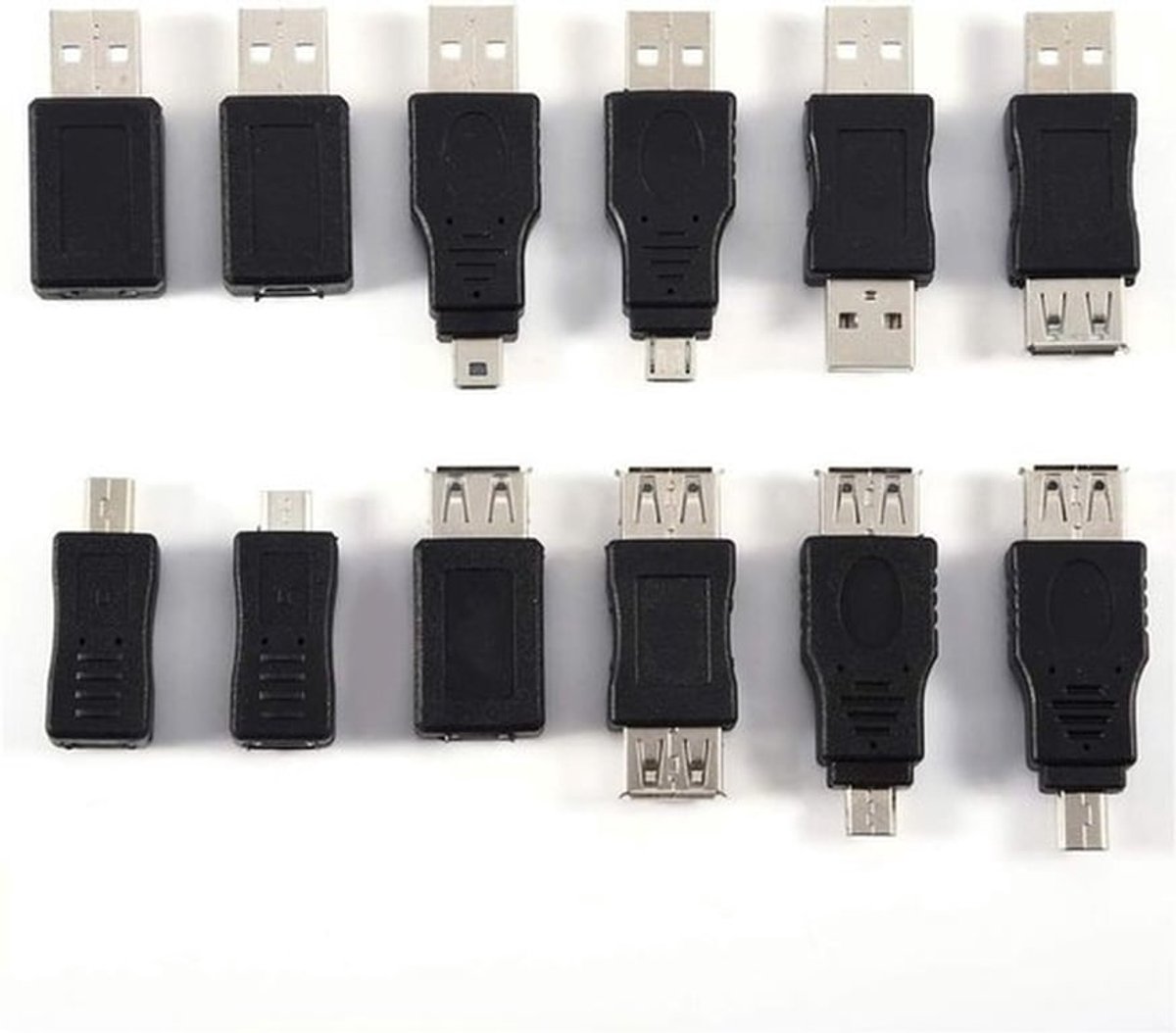 12-delige Mini-USB Adapter Set voor PC - Oplossingen voor Verbindungsproblemen met Micro en Mini Stekkers, Hoogwaardige Kwaliteit