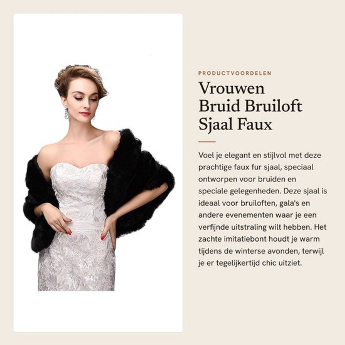 Bont Sjaal - Faux Wolfbont - Sjaal Dames - Bruiloft/Evenement - Sluiting voor Bevestiging - Lengte 155 cm - Breedte 12,5 cm