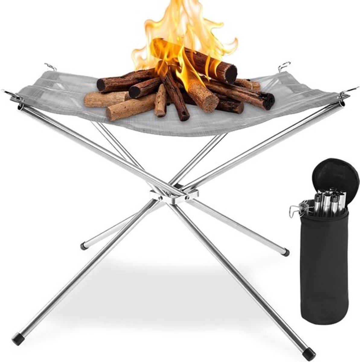 Draagbare Buitenhaard met Opbergtas, 42cm Vouwbare Vuurschaal voor Kamperen, BBQ en Tuinfeesten