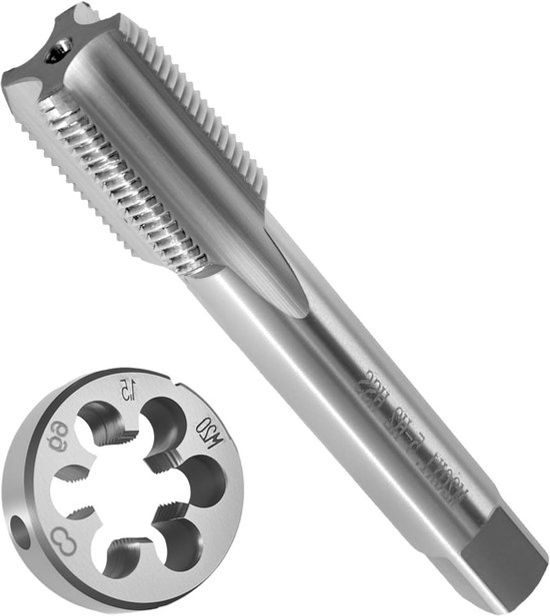 Draad snijder en snijijzer M20 x 1.5 mm HSS, recht geknurlde draad snijder, set voor metrische interne en externe draadbewerking