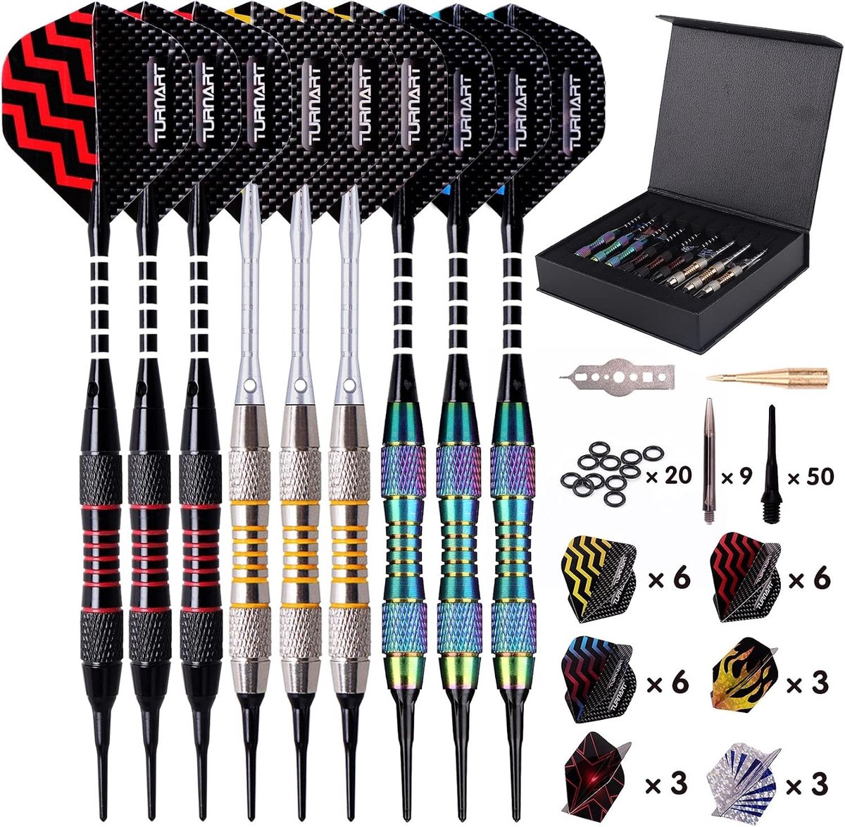 Dartpijlen Set - Multikleur - 18 gram - Met Kunststof Pijlen en Toebehoren - Voor Darten