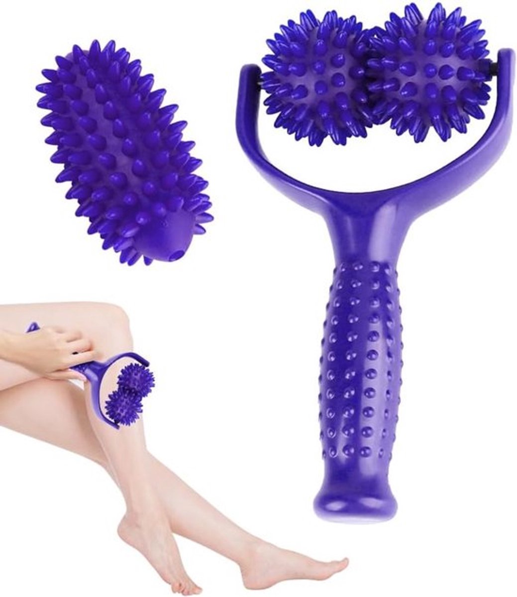 Verwisselbare massageroller met handgreep en 3 egelballen voor effectieve zelfmassage van benen, voeten, schouders en rug