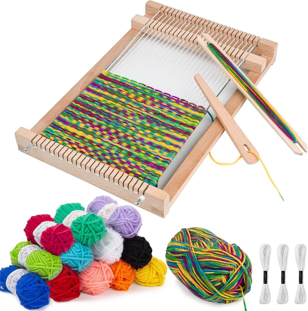 longziming - Weefraam Kinderen - Kinder Knutselset - Weefset DIY - Direct Gebruiksklaar Zonder Montage - School Weefraam voor Beginners - Gepolijst Denenhout - Ideaal Voor Gezinsactiviteiten - 1 Set
