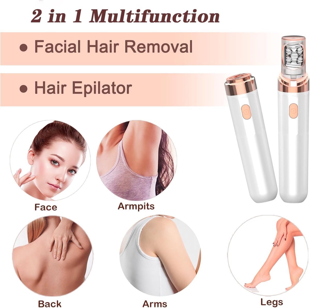 Epilator - Scheerapparaat - Gezichtsepilator voor Vrouwen - 2‑in‑1 Elektrische Epilator met Led‑lamp - Effectief Haarverwijdering - voor Gezicht, Benen, Armen, bikinilijn en Oksels thumbnail 4