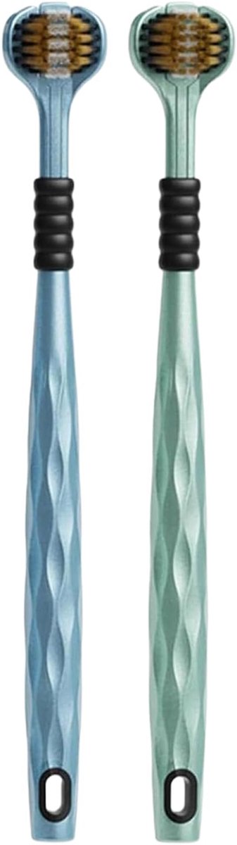 Tandenborstel 360 graden - Handmatige borstel - Dagelijkse hygiëne - Drievoudige reinigingskop - 2 stuks - Violet/Groen/Blauw/Goud