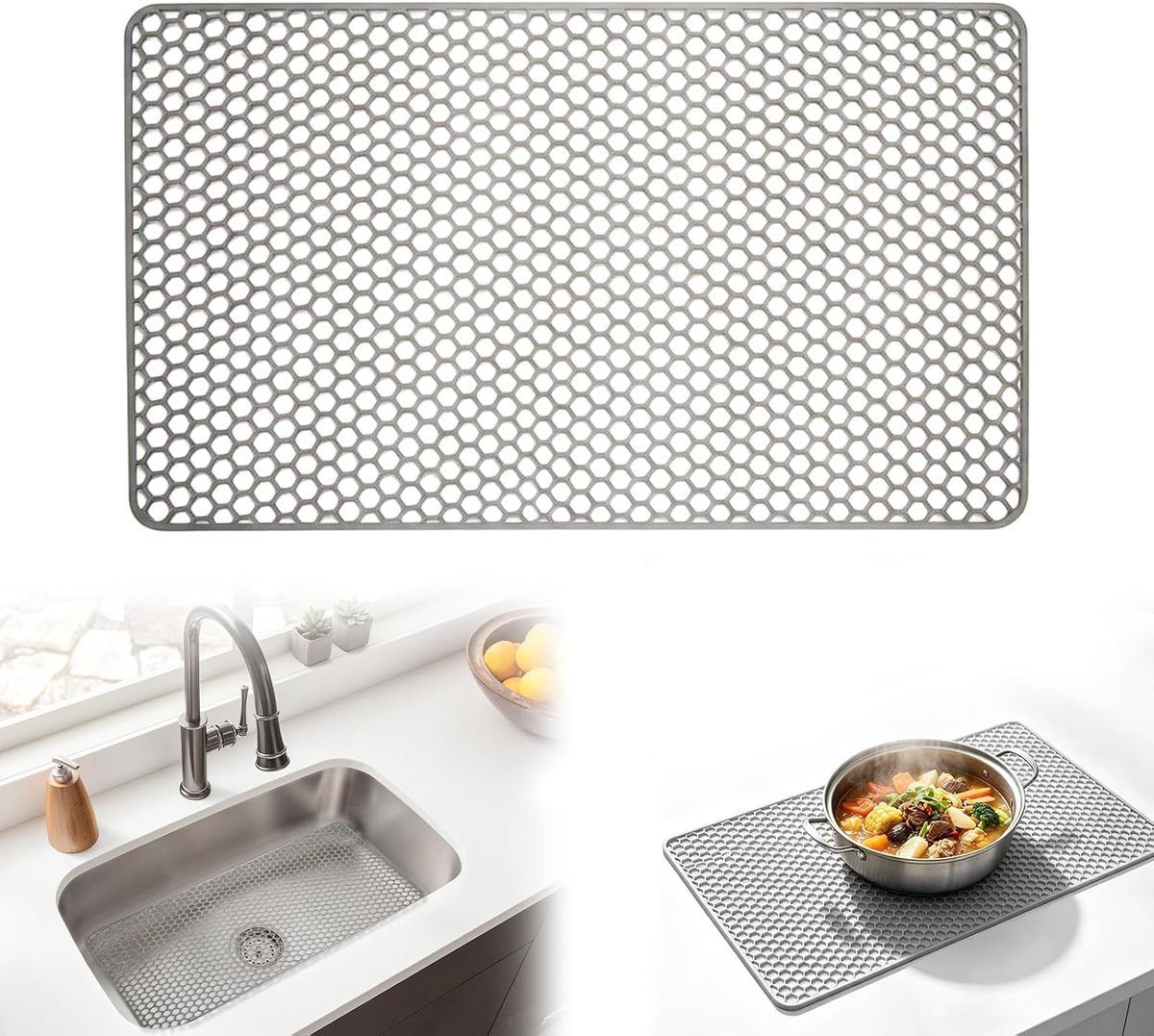 Spoelbakmat, siliconen, 72 x 40 cm, op maat te snijden, hittebestendig en antislip, gootsteenbescherming, afdruipmat - ShopVlot