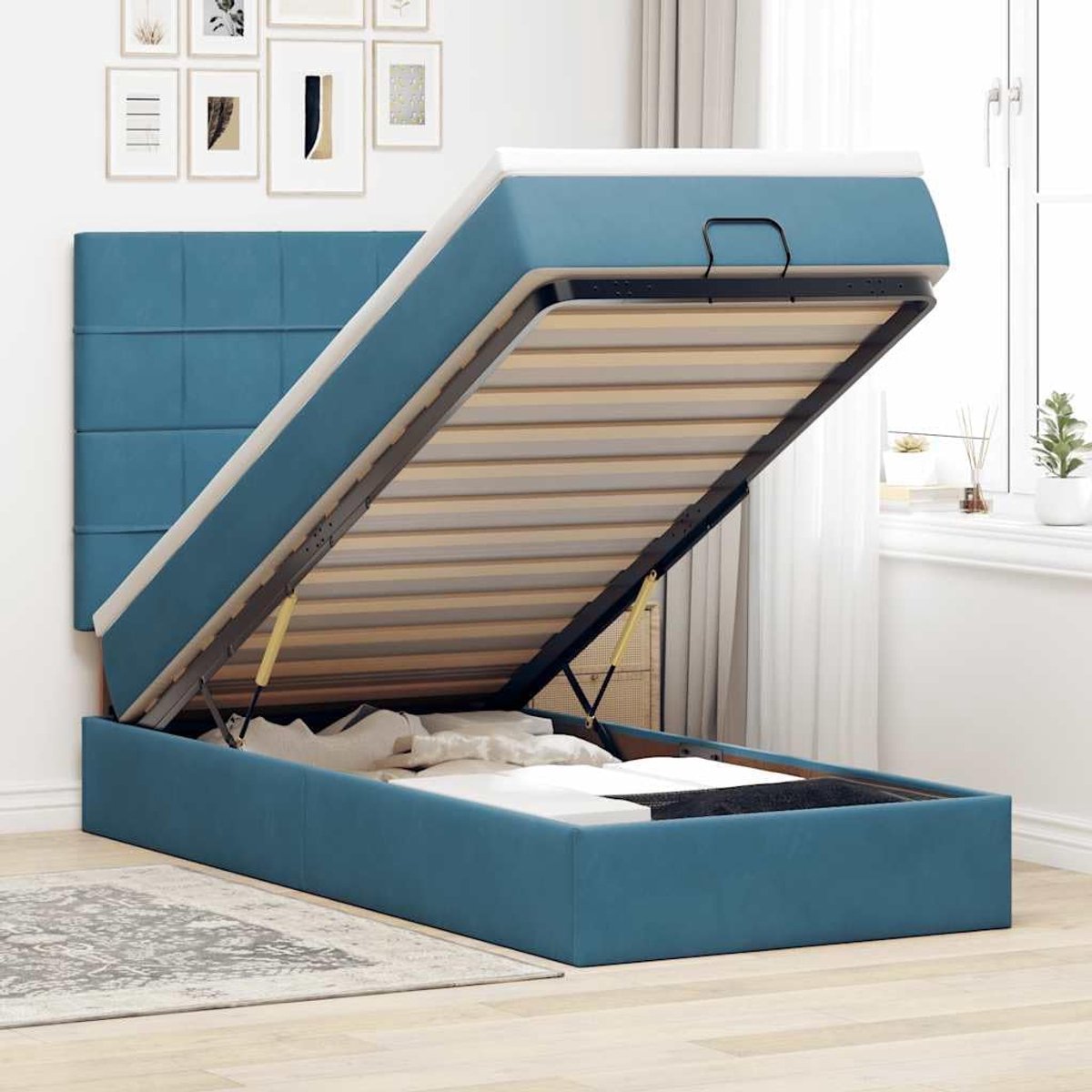 Generisch Bed Frame 80 x 200 cm Upholstered Bed Ottoman Bed with Storage Space Velvet Fabric Suitable for Bedrooms - ShopVlot