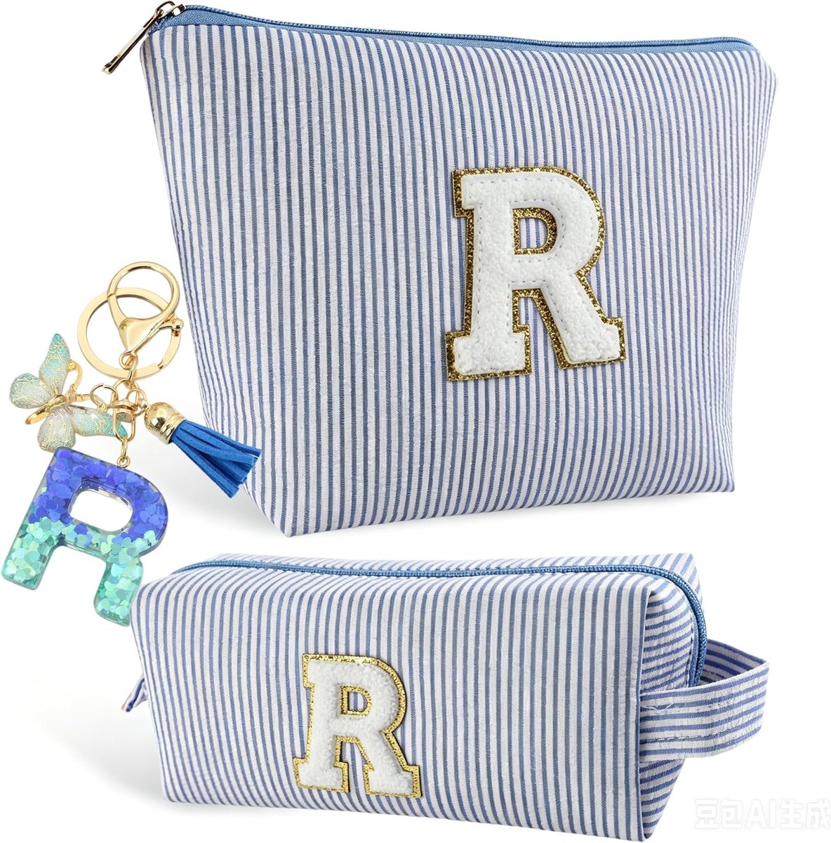 Personalized Bag Toiletry Bag and Keychain for Girls with Initial, Personalized Gifts for Moms, Girlfriends and - ShopVlot