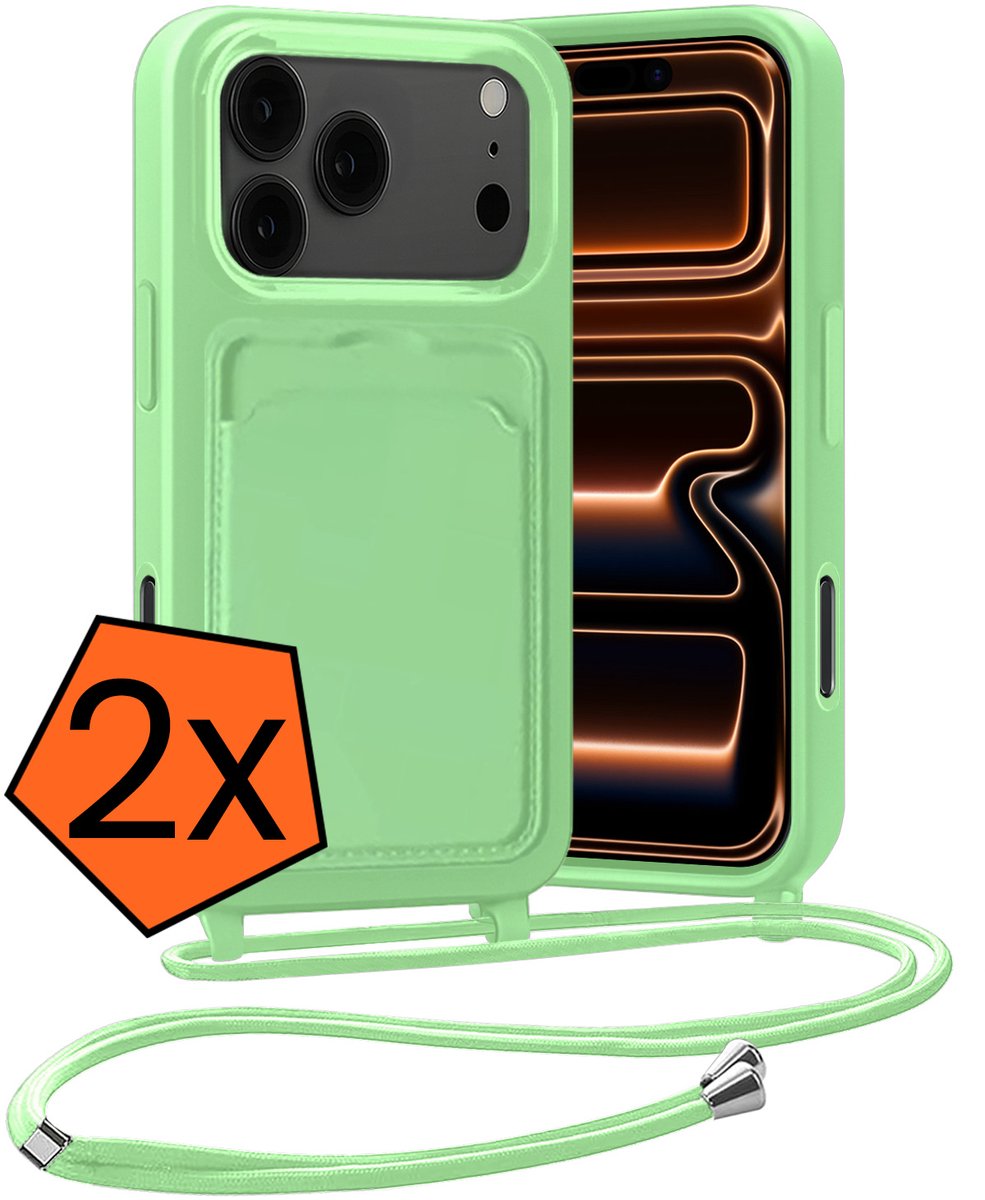 Hoesje Geschikt voor iPhone 18 Pro Max Hoes Met Telefoonketting - Backcover Geschikt voor iPhone 18 Pro Max Case Met Koord - Groen - 2 PACK