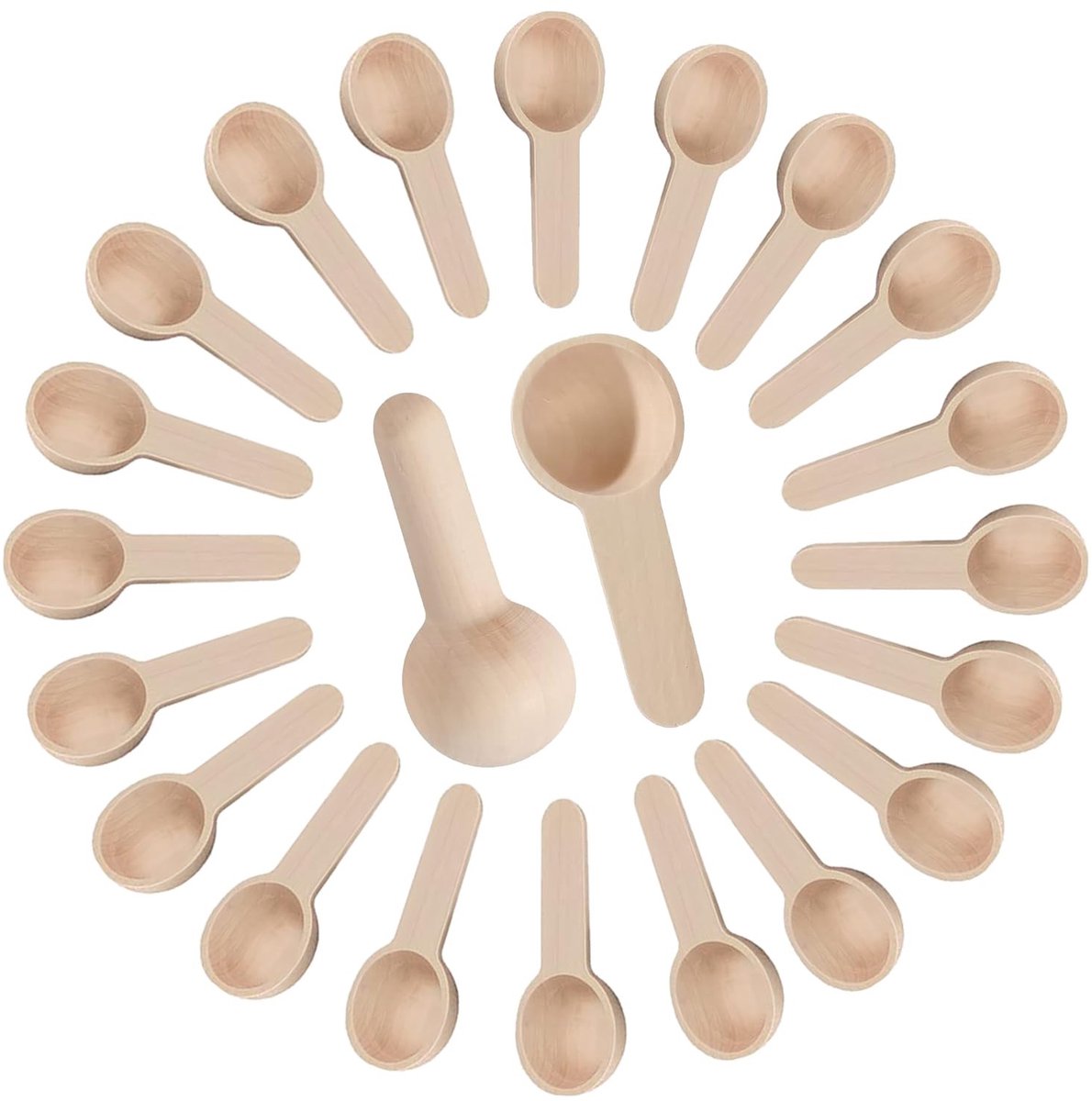 Solidchoice - Set van 20 Ronde Houten Lepels voor Specerijen en Koffie