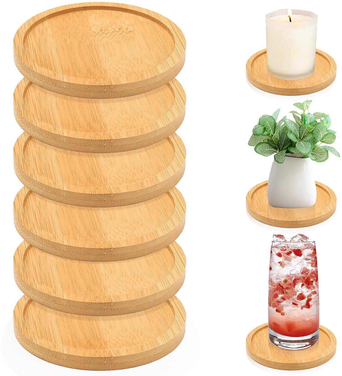 Solidchoice - Set van 6 Bamboe Kandelaars voor Stompkaarsen