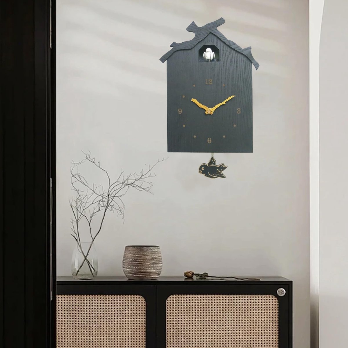 Solidchoice - Houten Cuckoo Klok met Pendule en Nachtfunctie
