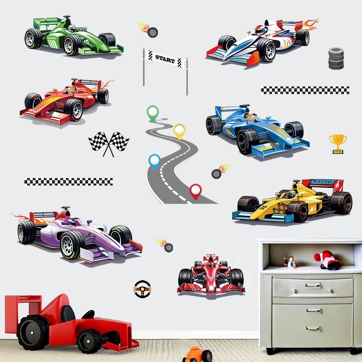 Solidchoice - Racing Auto Muurstickers voor Kinderkamers