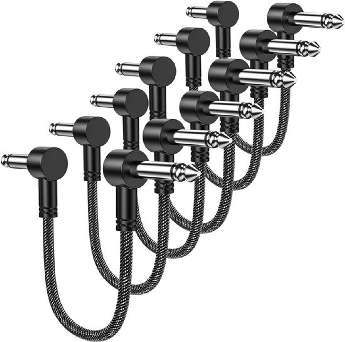 Gitaarpedaal patchkabels 6-pack met 6,35 mm rechte en hoekige pluggen voor effecten, versterkers en instrumenten