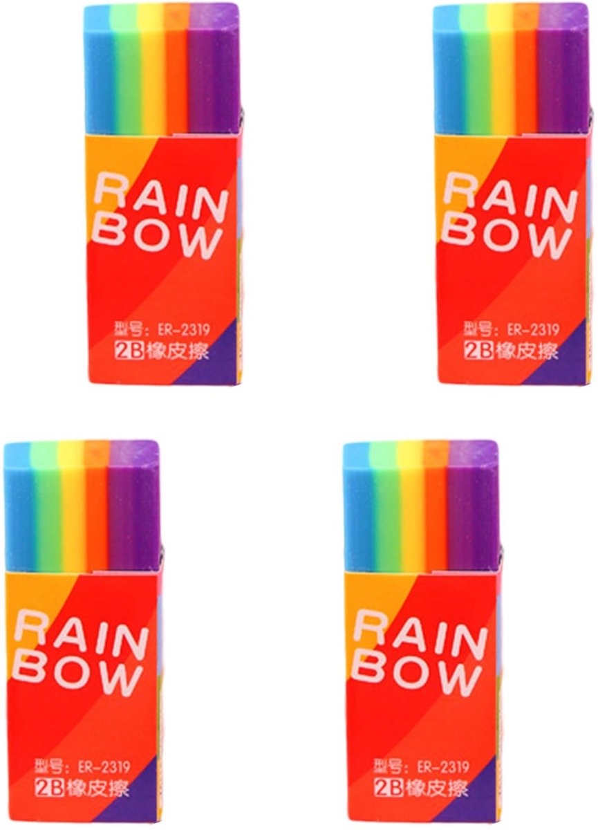 Solidchoice - Set van 4 Mini Regenboog Gum voor Kinderen en Tekeningen