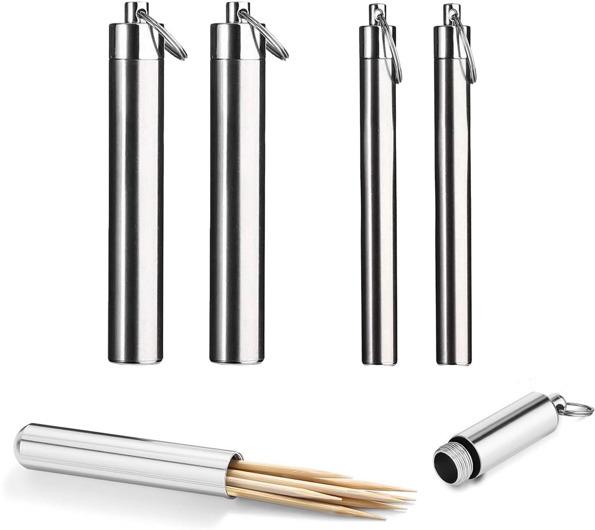 Solidchoice - Set van 4 Draagbare Tandenstokers met Sleutelhanger