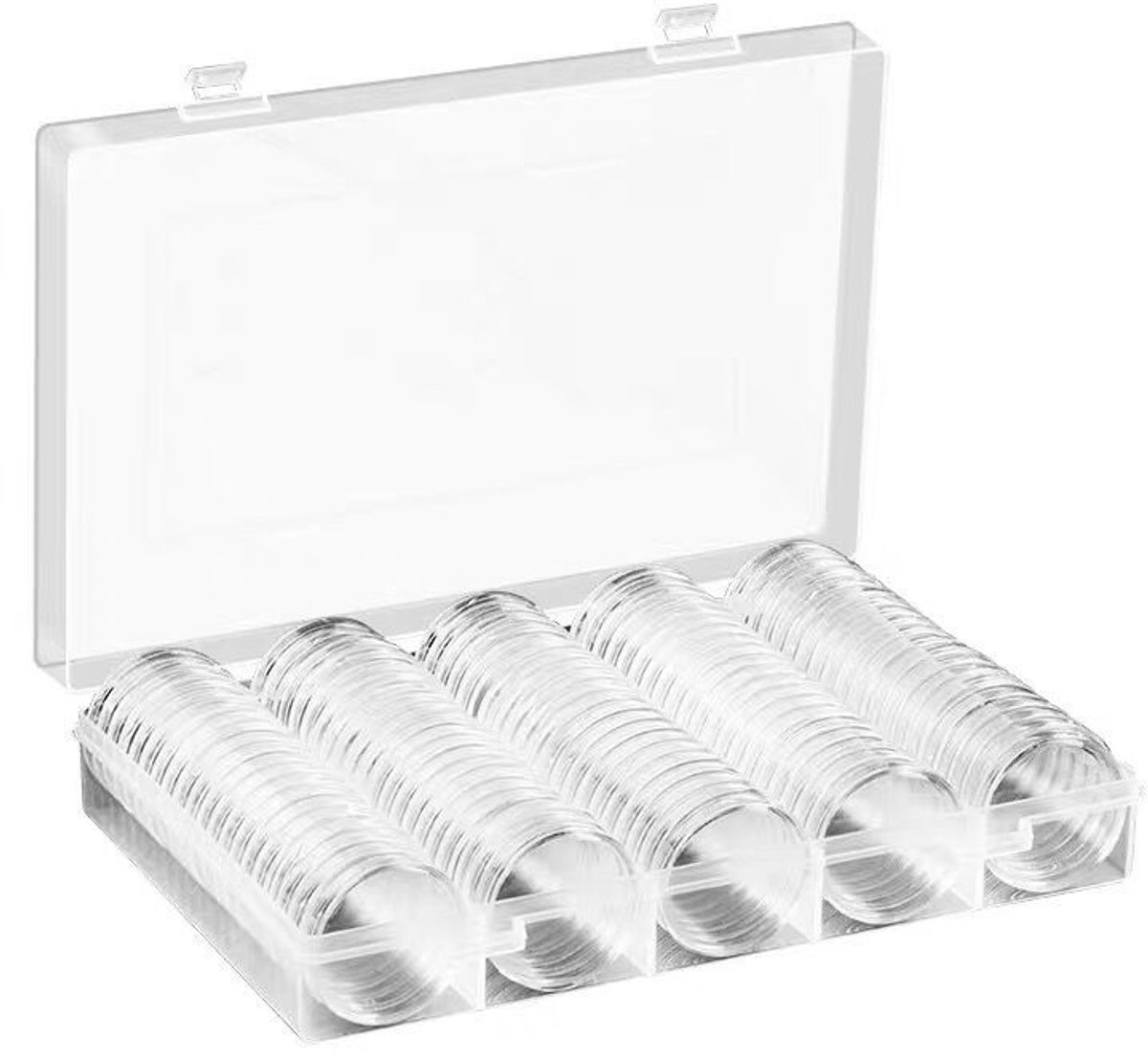 33 mm muntcapsules, capsules voor 2-euromunten, muntdoos, opbergdoos voor 2-euromunten, universele opbergdoos (voor 17/20/25/27/30 mm) + 100 inlegringen