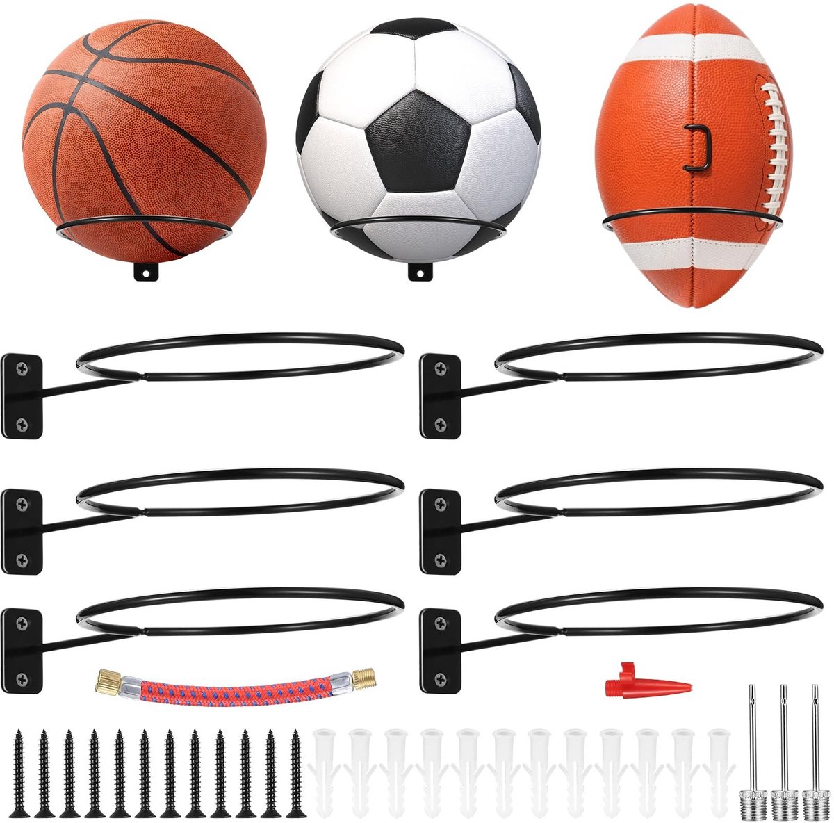 Solidchoice - Set van 6 Wandbeugels voor Sportballen, Ruimtebesparend en Stevig