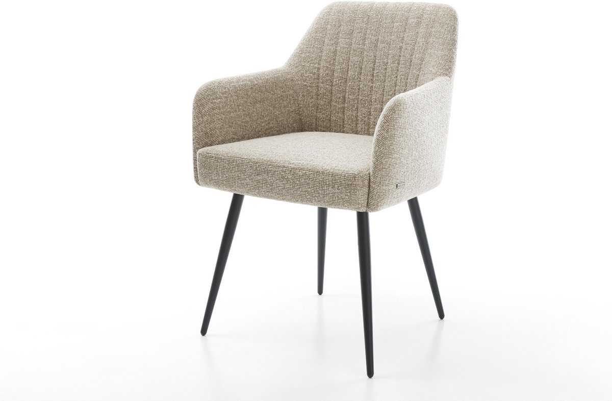 Gestoffeerde-stoel Greg-Flex 4-poot conisch zwart geweven stof beige pocketveer kern