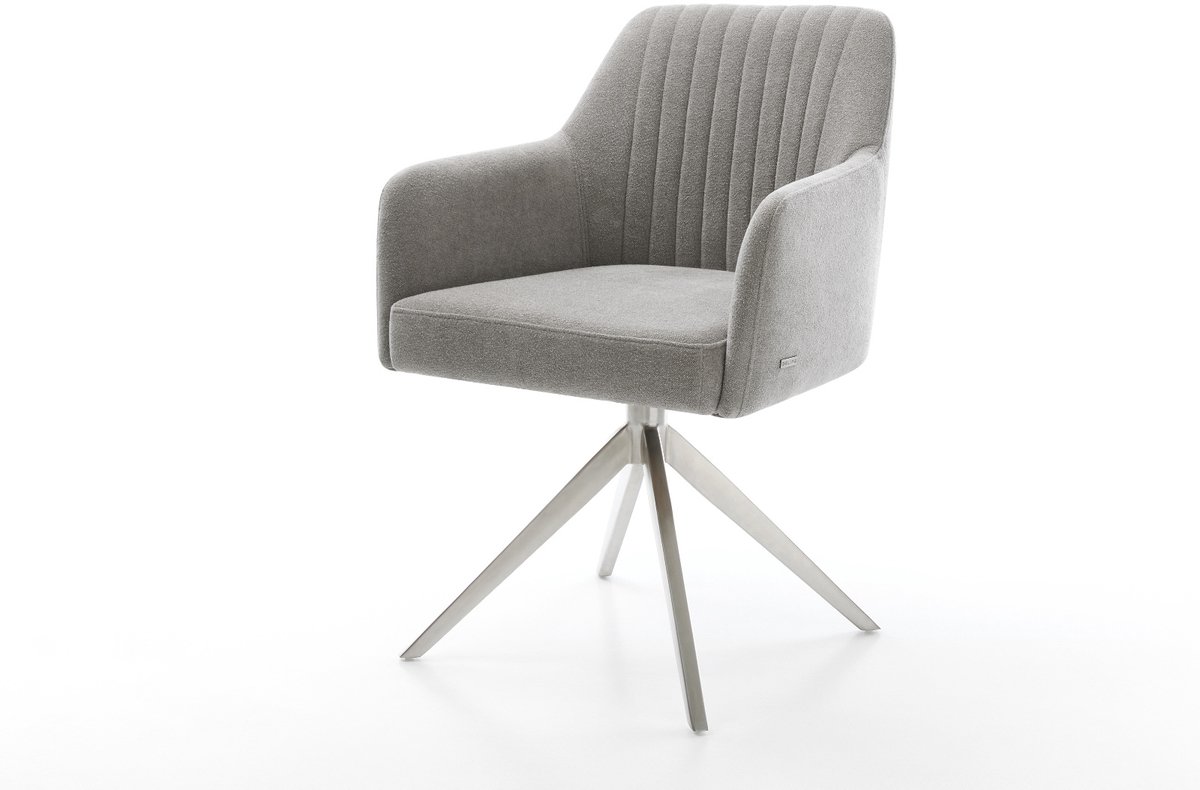 Eetkamerstoel Greg-Flex kruisframe breed roestvrij staal zachte stof met structuur grijs 360° draaibaar rocker-functie pocketveer kern