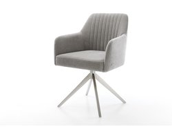 Eetkamerstoel Greg-Flex kruisframe breed roestvrij staal zachte stof met structuur grijs 360° draaibaar rocker-functie pocketveer kern
