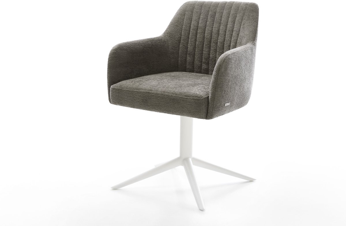 Eetkamerstoel Greg-Flex kruispoot wit bouclé zacht mud 360° draaibaar rocker-functie pocketveer kern