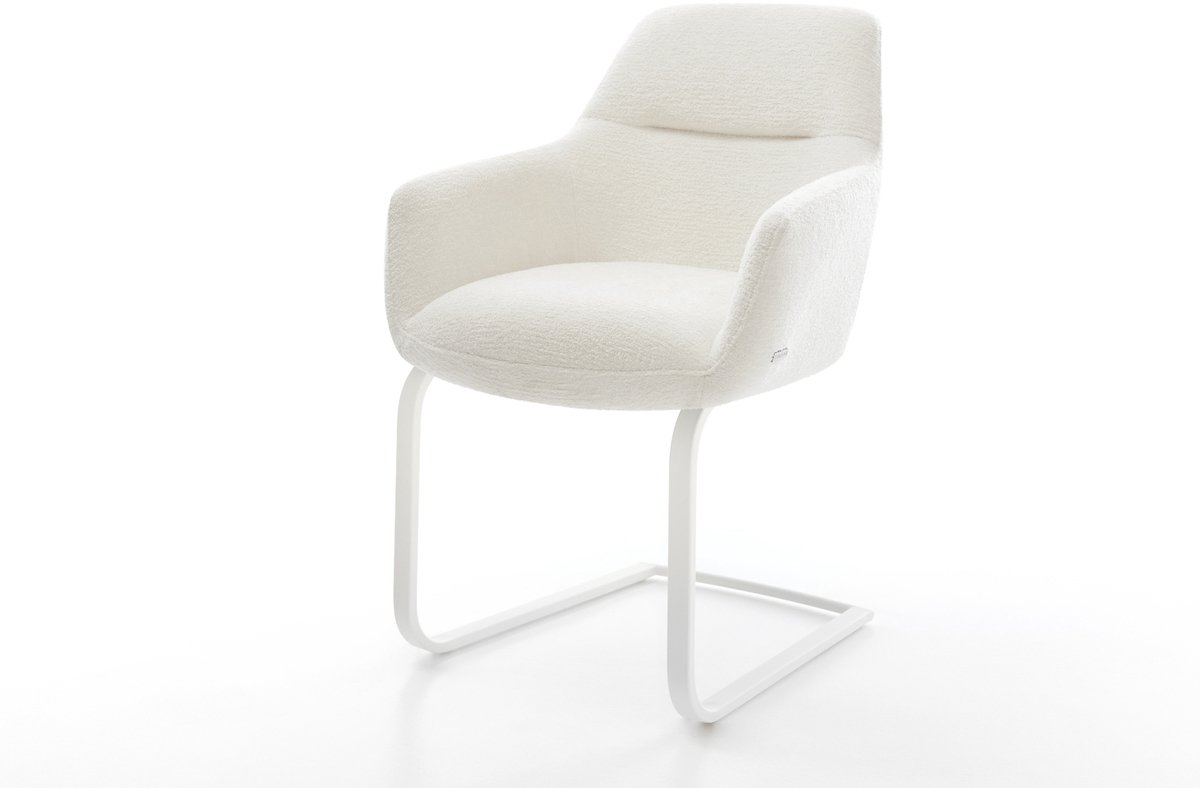 Sledestoel Pejo-Flex sledemodel vlak wit bouclé zacht beige pocketveer kern