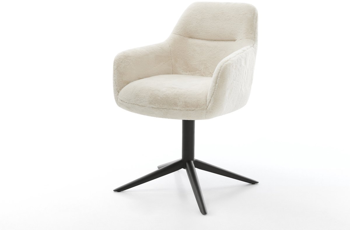 Eetkamerstoel Pejo-Flex kruispoot zwart pluchen crème-wit 360° draaibaar rocker-functie pocketveer kern