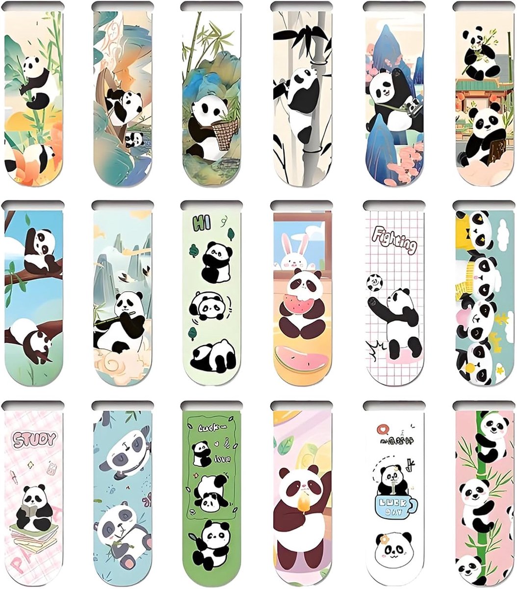 Panda-bladwijzers - 18 stuks - magnetisch - gepersonaliseerde bladwijzers - magnetische bladwijzers voor eerste schooldag - cadeau - verjaardagscadeau - voor school - studenten - leraren - leesliefhebbers