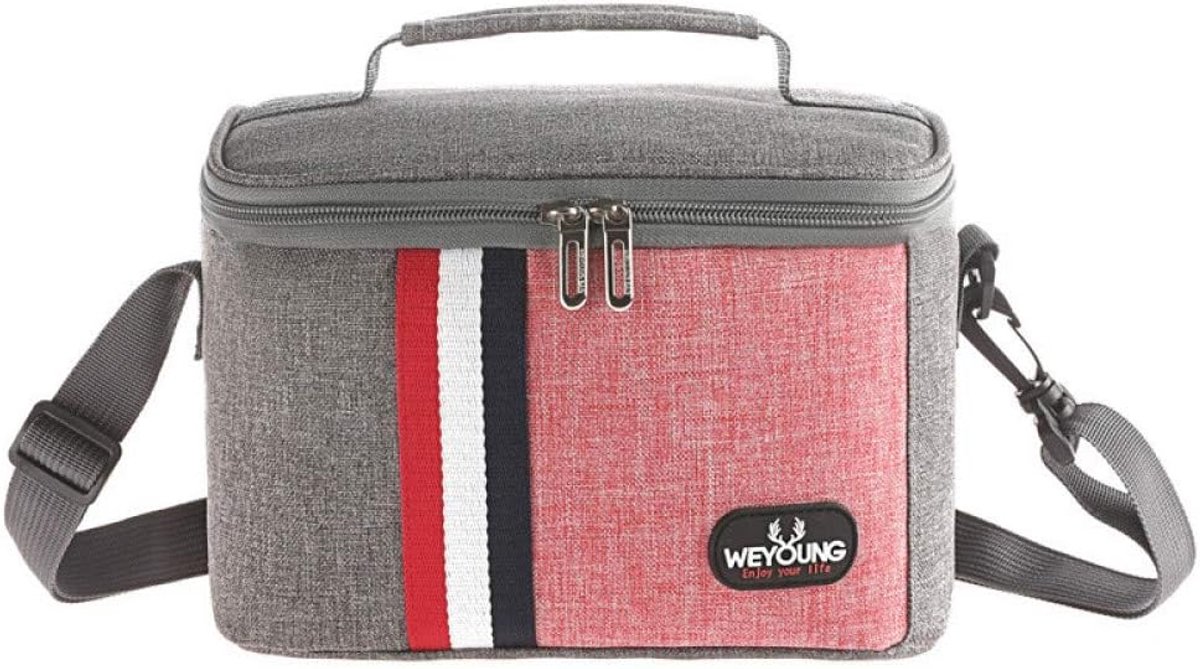 Oxford Fabric Stripe Ice Bag Storage Bag Aluminium Insulated Bag 22 x 15.5 x 14 cm for Lunch Boxes, Camping, Picnic - ShopVlot