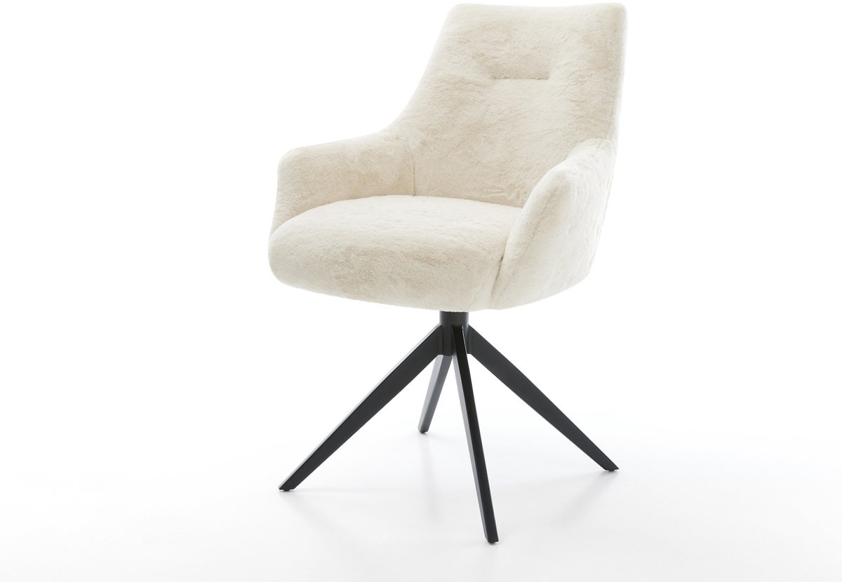 Eetkamerstoel Alja-Flex met armleuning kruisframe breed zwart pluchen crème-wit 360° draaibaar rocker-functie pocketveer kern
