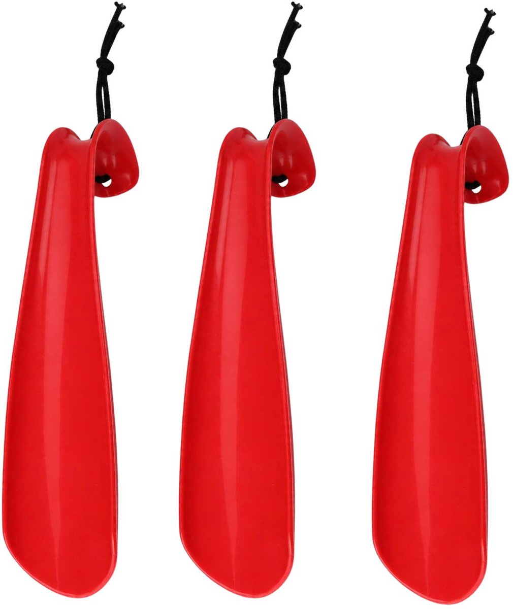 Benson Shoe Solutions Schoenlepel - 3x - 18 cm - kunststof - rood - met haak - instaphulp voor schoenen