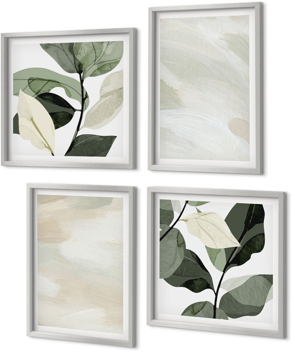 Coloray 4-Delige Schilderij Set - Heldere abstracte schilderijen op canvas, delicate boho-stijl - 40 x 40 cm en 40 x 60 cm - Muurdecoratie - Wanddecoratie - Hal - Decoratieve Schilderijen