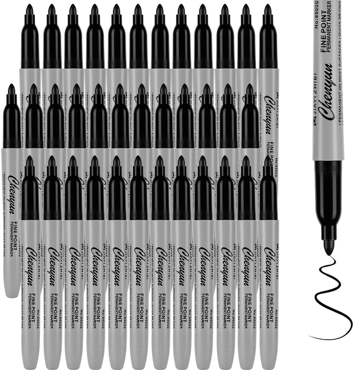 HOTUT Permanente markers, universeel, waterdicht, 36 stuks, zwart, robuuste ronde punt, schrijfwaren, huis en kantoor - ShopVlot