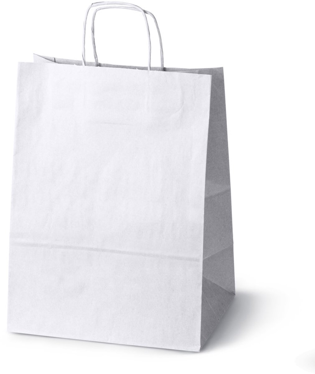 50x Witte Papieren Draagtassen 30x17x42.5cm met Gedraaid Handvat - EKO