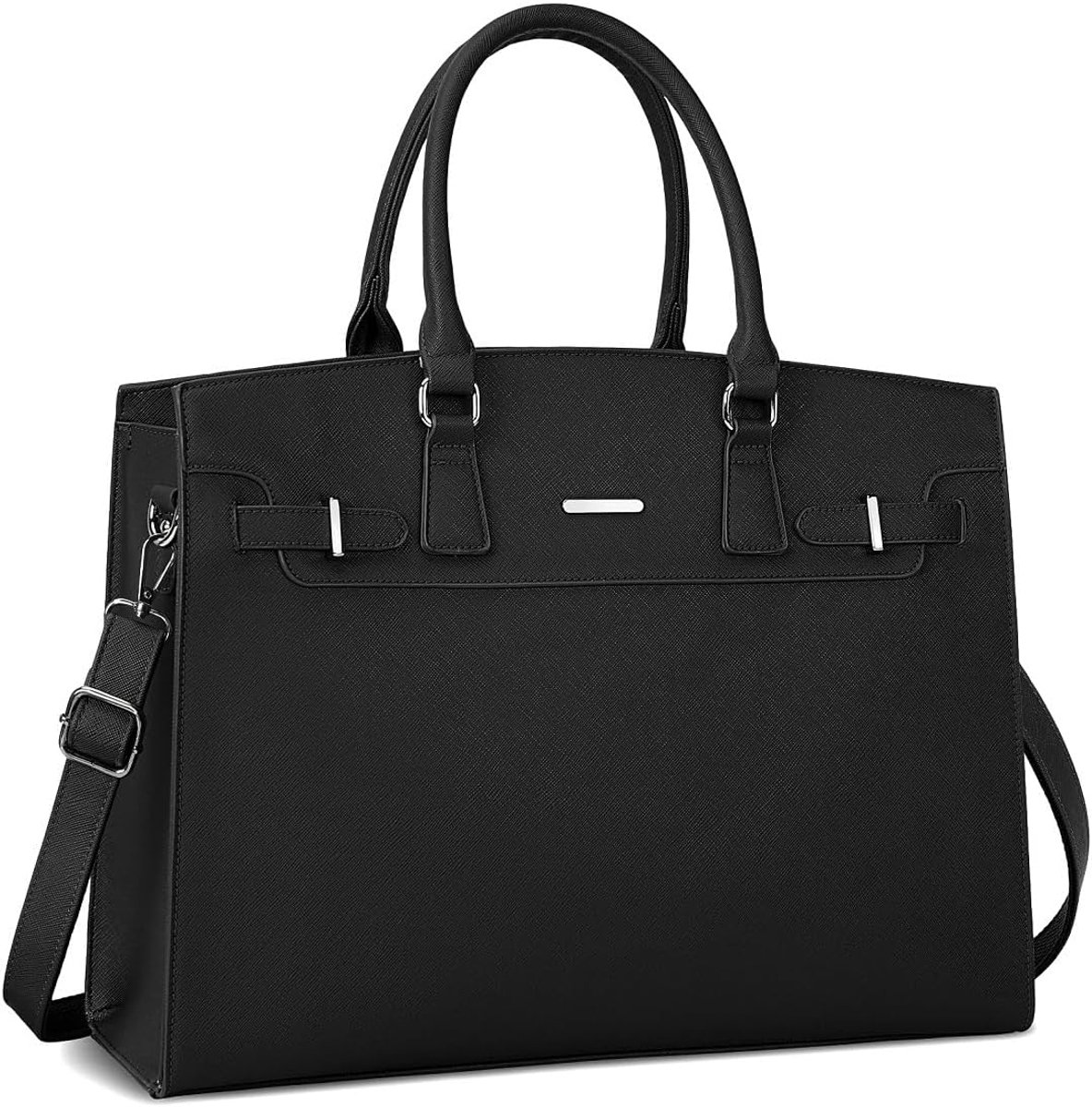 IGOLUMON Handtas voor dames, shopper, groot, zwart, laptoptas, 15,6 inch, PU-leer, schoudertas, werktas, waterdicht - ShopVlot