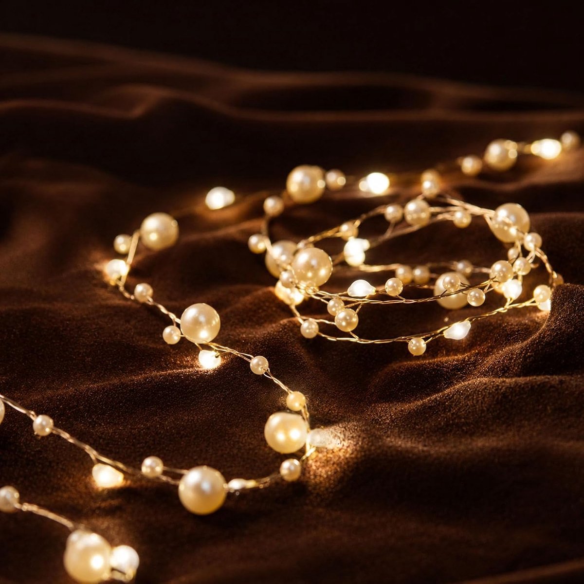 Kralen lichtsnoer bruiloft, 2 m, 20 leds, parelslinger, lichtketting, batterij, decoratieve lichtketting binnen - ShopVlot