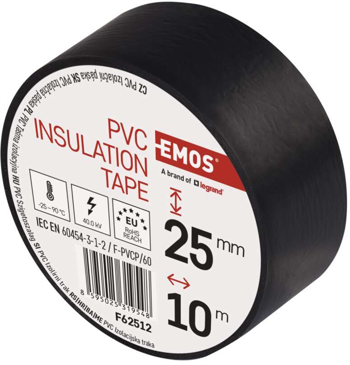 PVC Isolatietape 25mm x 10m - Zwart (10 stuks)