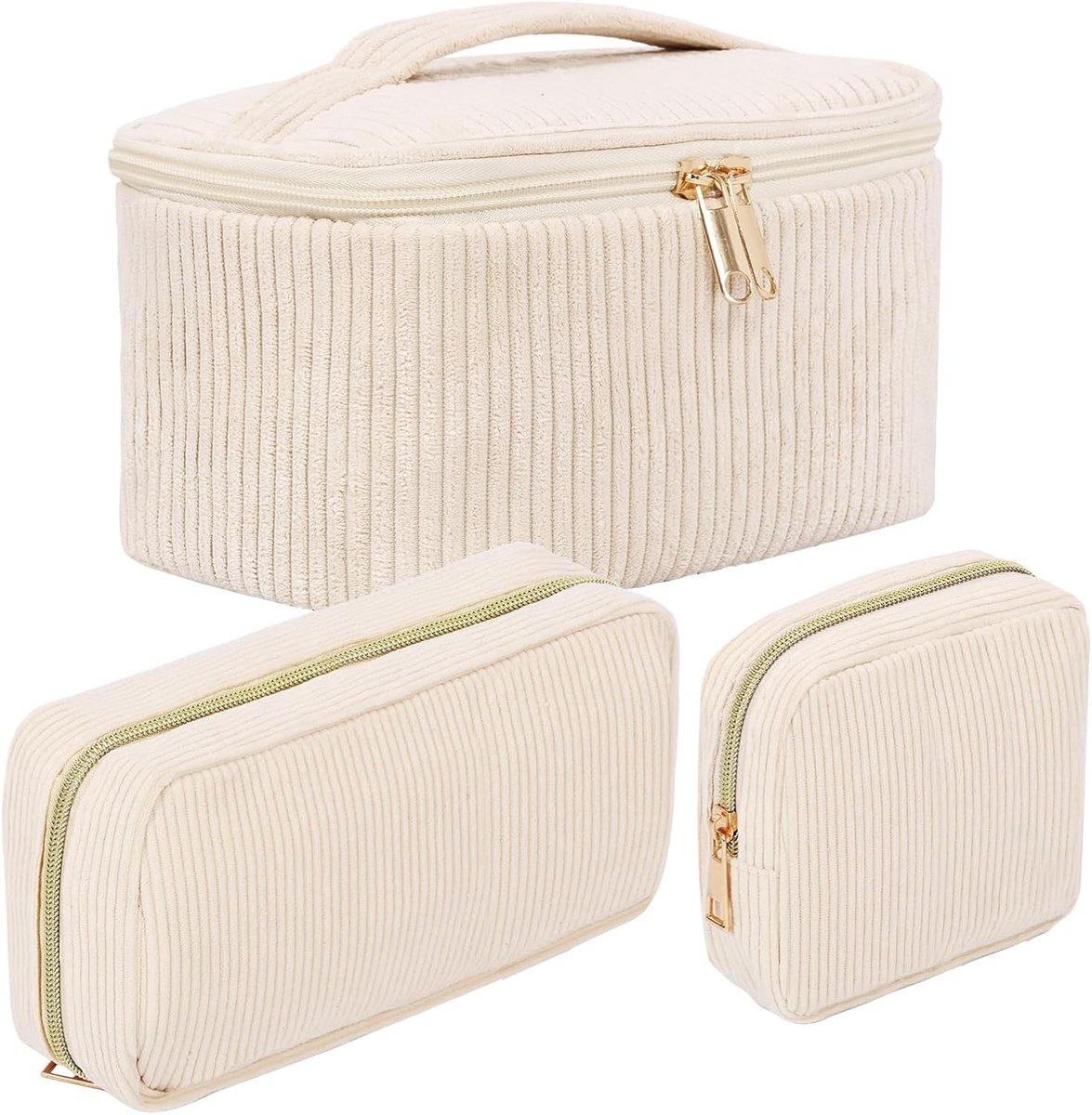 Cosmetische Tas Set - Corduroy - 22 x 14 x 11,5 cm - Zachte Toilettas met Ritssluiting - Voor Dames en Meisjes