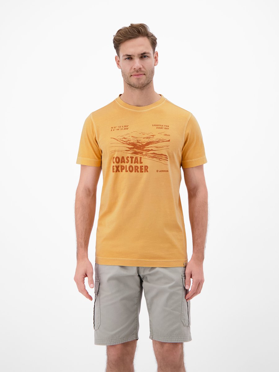LERROS T-shirt met ronde hals en print op de voorkant , Maat: L , Kleur: DULL PEACH , 100% katoen