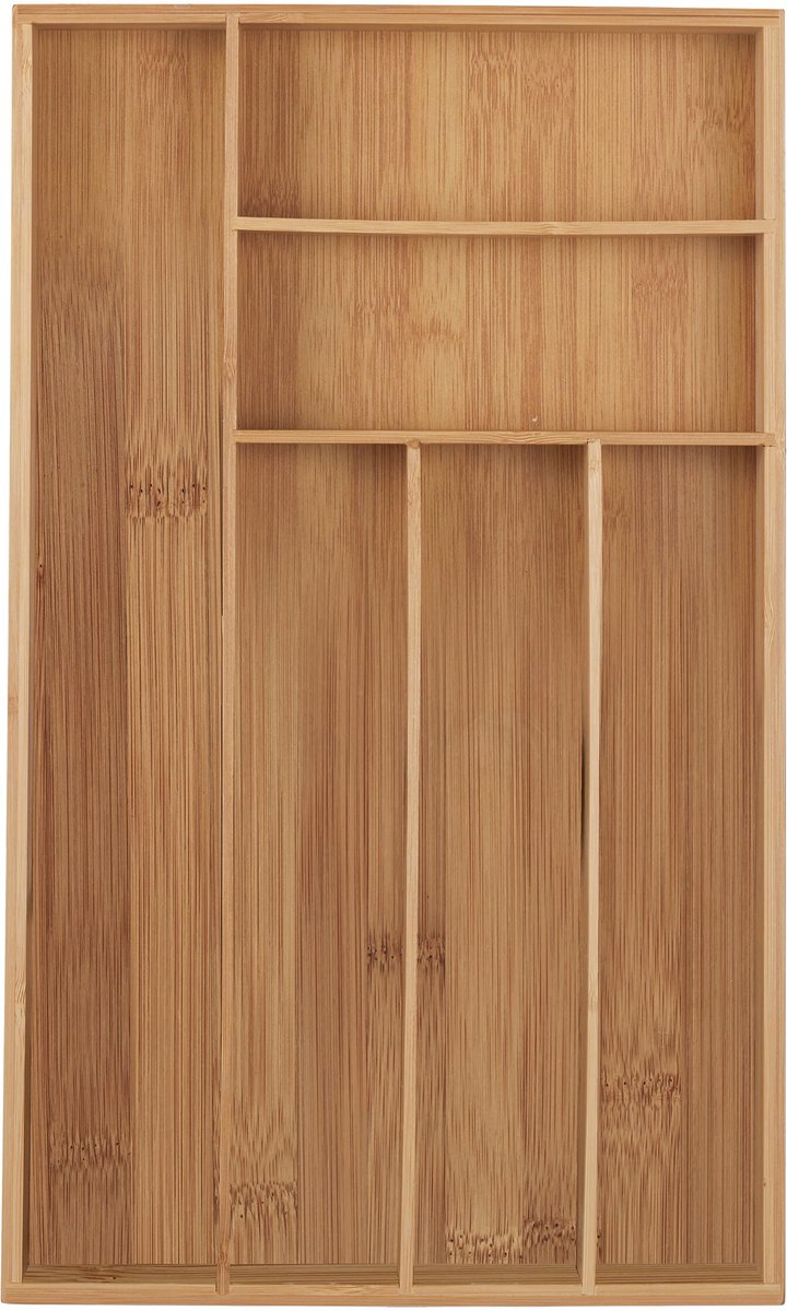 Famanu – Bamboe bestekbak met 6 vakken, lade organizer voor bestek en keukengerei, smal ontwerp van 5 x 27,5 x 46 cm in natuurkleur