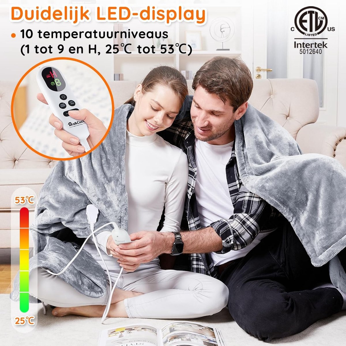 Elektrische Deken - Grijs - 200 x 180 cm - Sherpa-Flanel met 10 Temperatuurniveaus - Voor Comfortabele Winteravonden