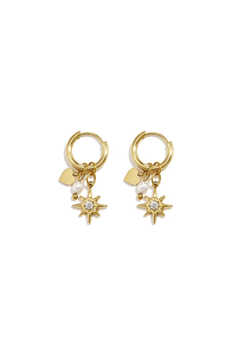 Celeste - Oorbellen met Hart en Ster - Stainless Steel - - Zilver
