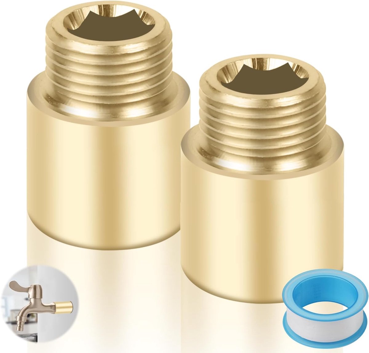 Tap Extension 2 Pieces 1/2 Inch 20mm Brass Extension Water Connection Extension Fitting Thread Fitting for Heating - ShopVlot
