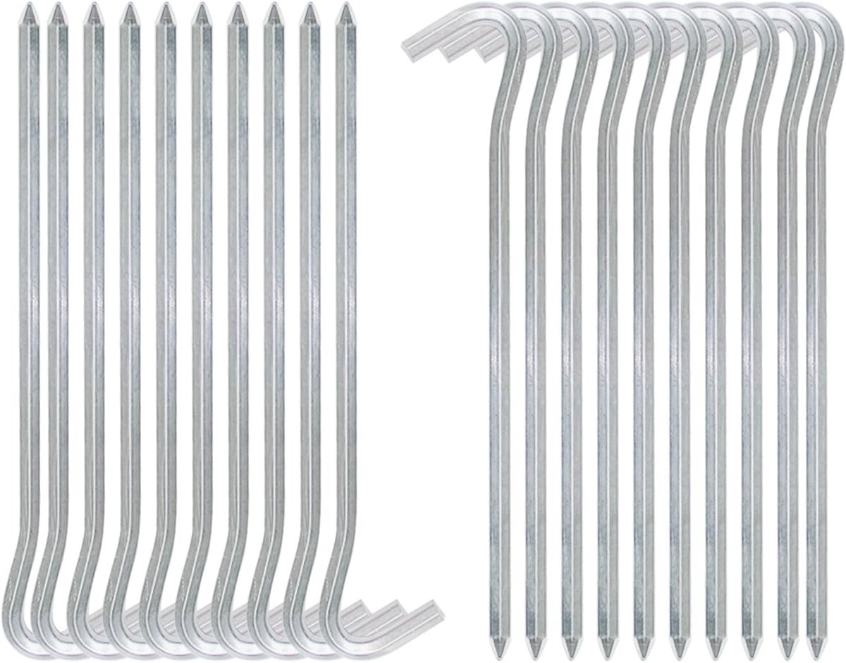 18 cm 6 Edge Tent Pegs, 20 Pieces Metal Tent Hooks, Aluminium Pegs, Hard Floor Pegs, Camping Pegs, Easy Retractable - ShopVlot