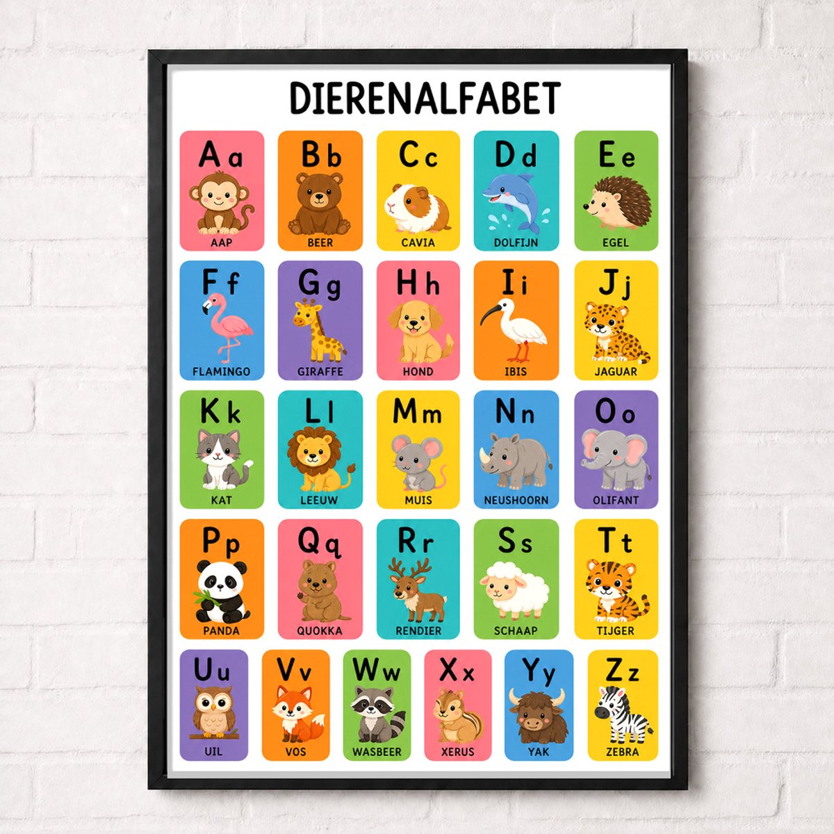 Dierenalfabet Educatieve Poster voor Kinderen - Leren - groep 1 t/m 5 (4-9 jaar) - A1+ 61 x 91,5 cm