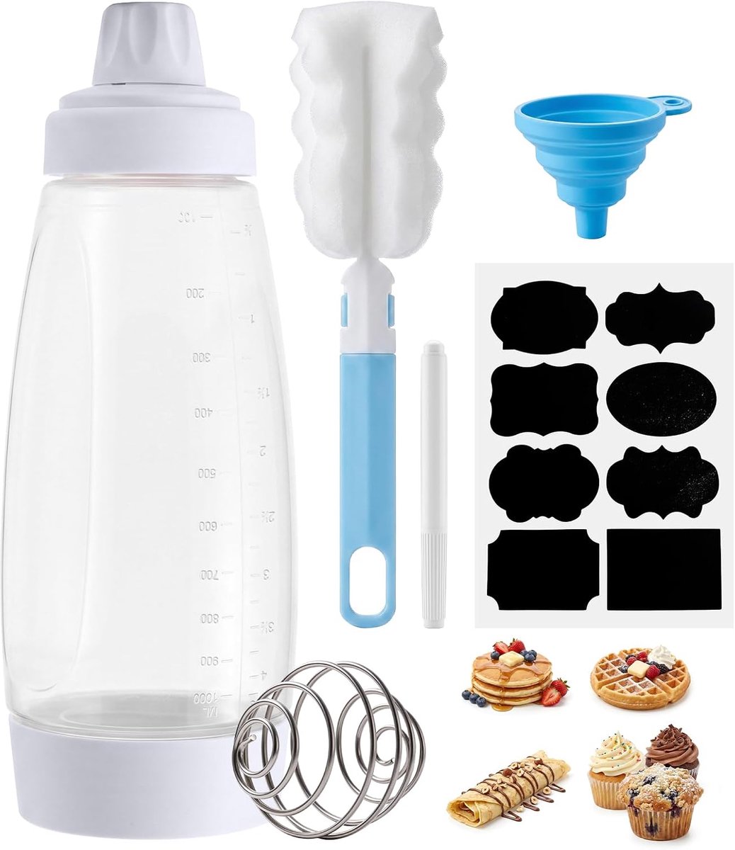 Hand Batter Dispenser 1000ML - Praktische Mengfles - Voor Cupcake en Pannenkoekenbeslag - Eenvoudig en Snel - ShopVlot